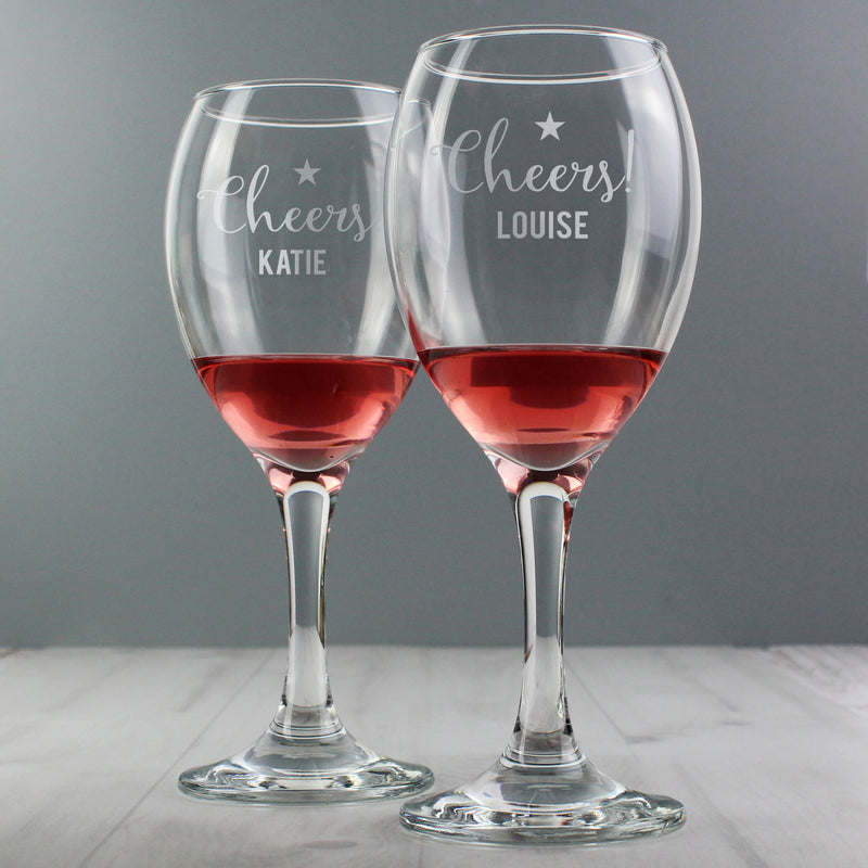 Personalised Cheers Wine Glass Set PureEssenceGreetings