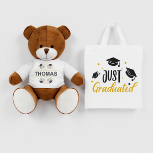 Congratulations Graduation Personalised Teddy and Bag PureEssenceGreetings