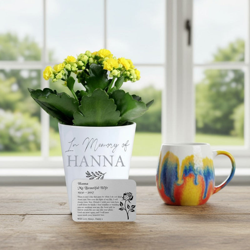 Wife Memorial Personalised Plant Pot and Keepsake Wallet Card Gift Set PureEssenceGreetings