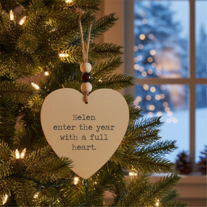 Wellbeing Heart Christmas Decoration – Wooden Heart with Thoughtful Saying PureEssenceGreetings
