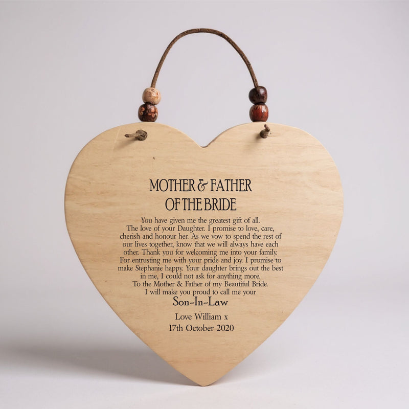 Mother & Father of The Bride - Personalised Plaque | Wooden Sign PureEssenceGreetings