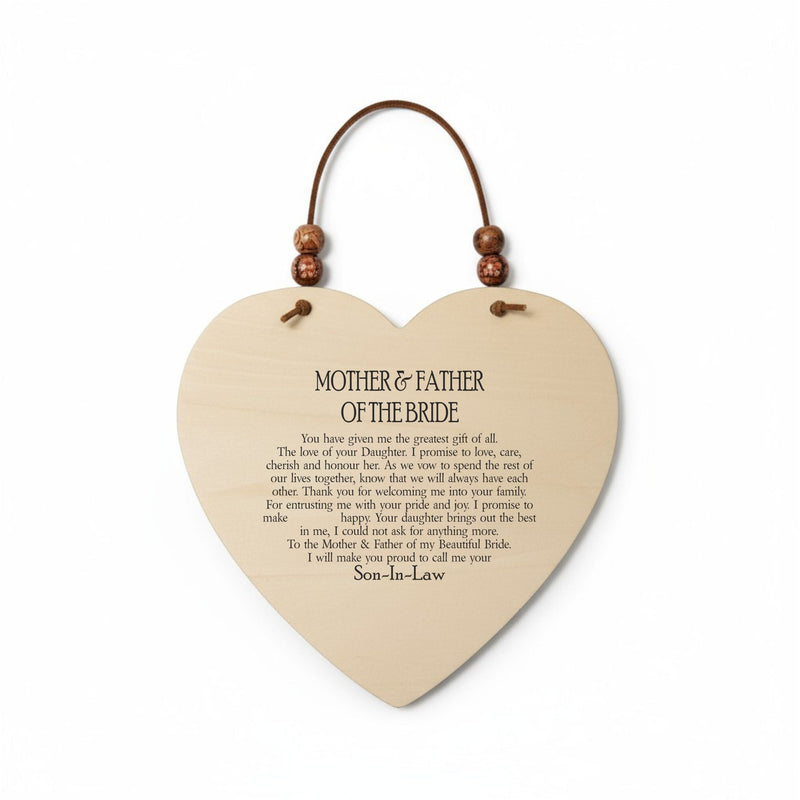 Mother & Father of The Bride - Personalised Plaque | Wooden Sign PureEssenceGreetings