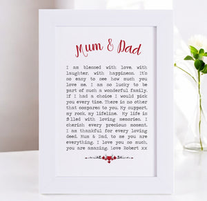 Mum & Dad Personalised Mounted Keepsake Card PureEssenceGreetings