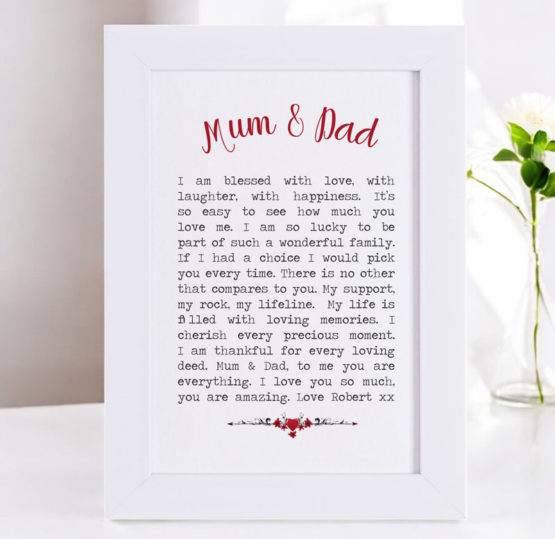Mum & Dad Personalised Mounted Keepsake Card PureEssenceGreetings