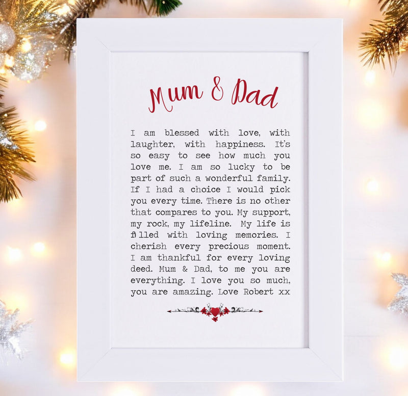 Mum & Dad Personalised Mounted Keepsake Card PureEssenceGreetings