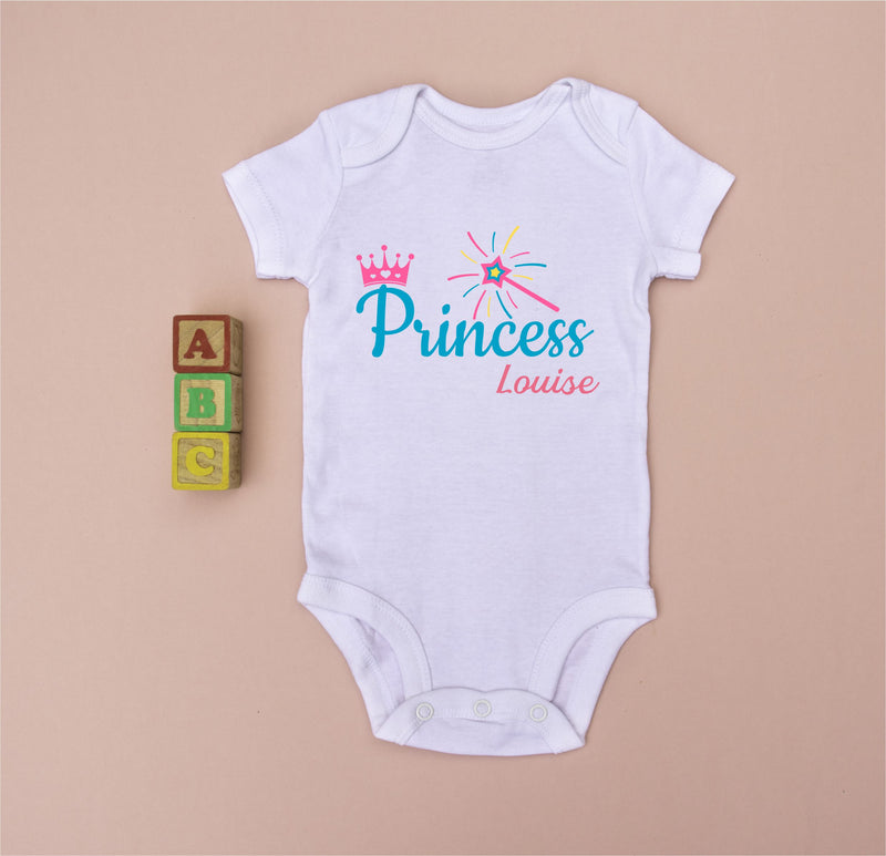 Princess Baby Girl Personalised Babygro and Bib Gift Set PureEssenceGreetings