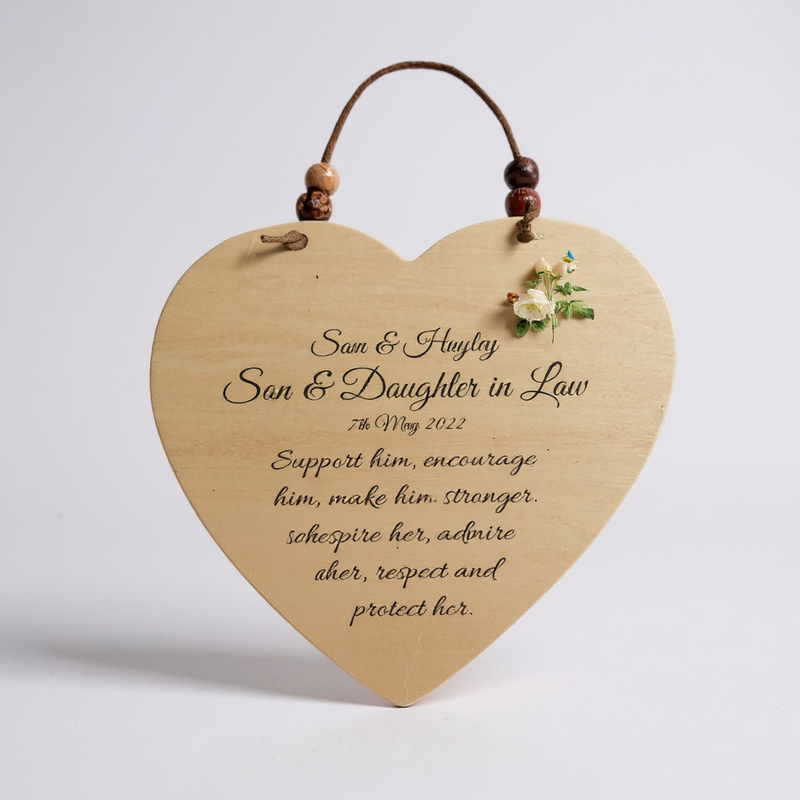 Personalised Son and Daughter-in-Law Wedding Gift Set – Mounted Poem, Wooden Heart & Wallet Card PureEssenceGreetings