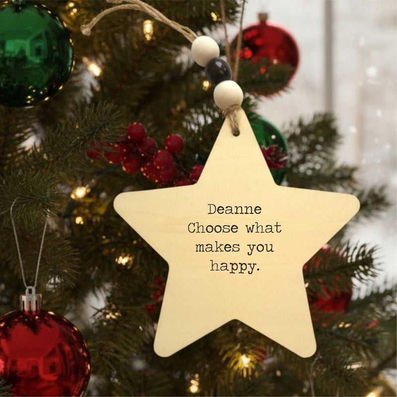 Wooden Wellbeing Star Decoration – 3 Designs PureEssenceGreetings