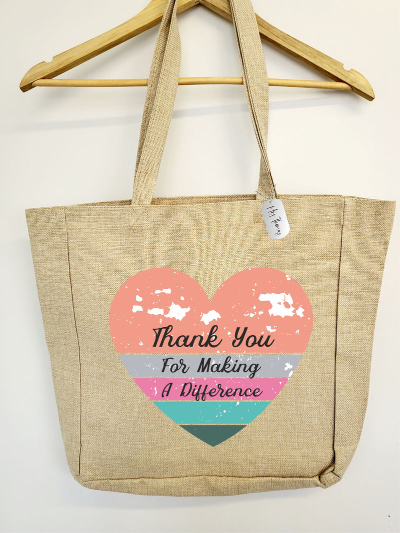Personalised Boho Design Teacher Burlap Tote Bag