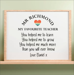 Personalised Favourite Teacher Plaque PureEssenceGreetings