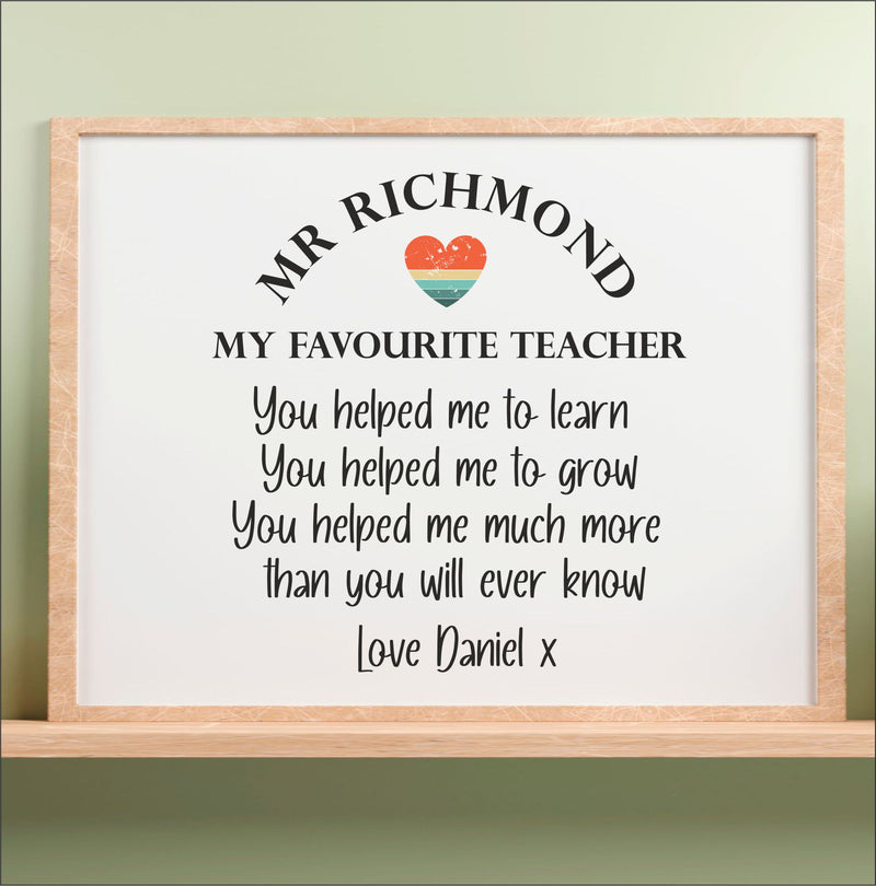Personalised Favourite Teacher Plaque PureEssenceGreetings
