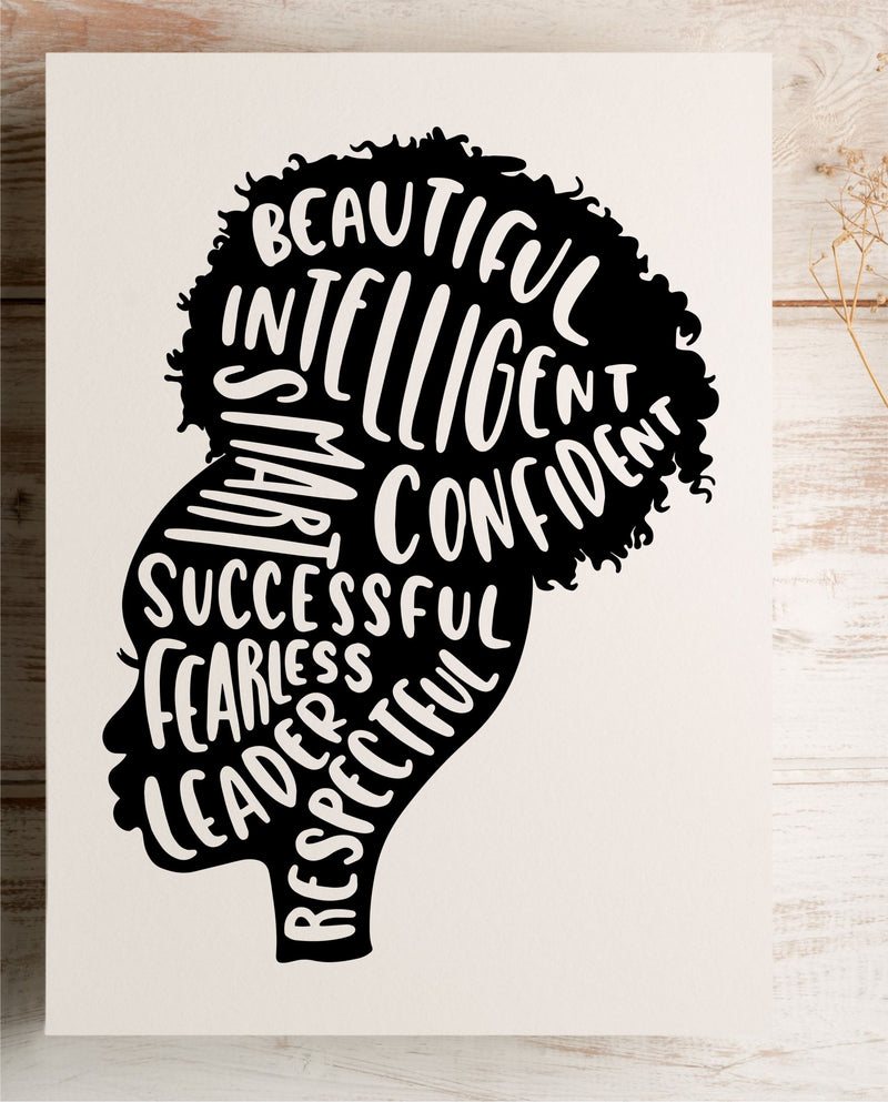 Afro Puff Girl Personalised Word Art Card PureEssenceGreetings
