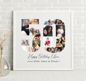 Birthday Collage Large Personalised Framed Print | 16 Images | 50th 60th 80th 90th PureEssenceGreetings