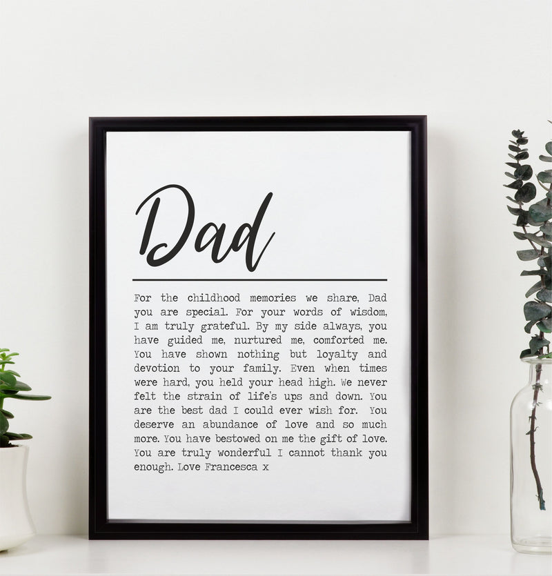 Dad Personalised Framed Poem | For You Dad PureEssenceGreetings