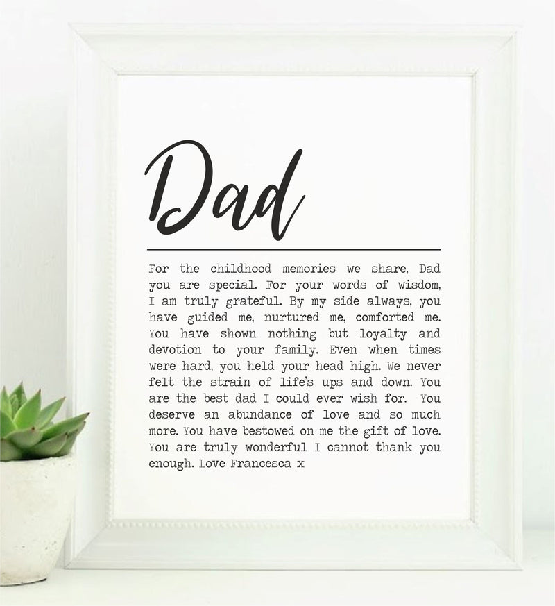 Dad Personalised Framed Poem | For You Dad PureEssenceGreetings