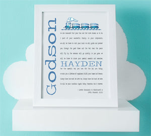 Godson Personalised Framed Christening Poem - PureEssenceGreetings