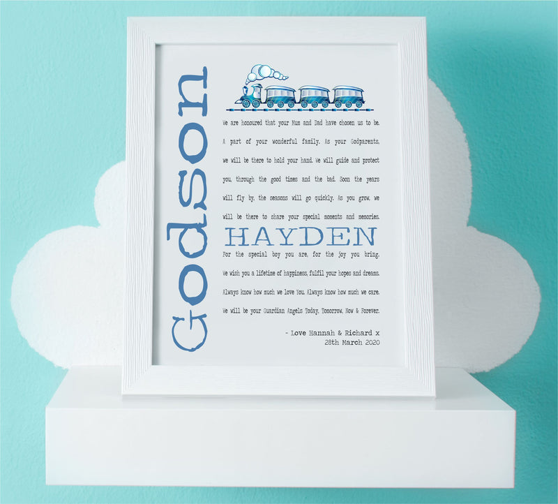 Godson Personalised Framed Christening Poem - PureEssenceGreetings 