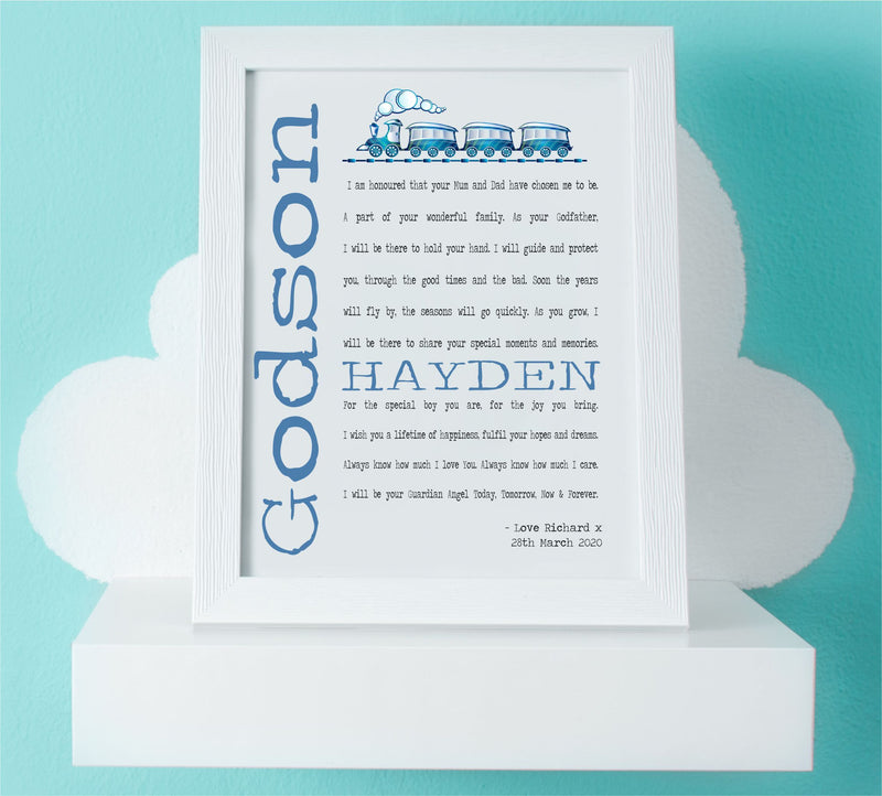 Godson Personalised Framed Christening Poem - PureEssenceGreetings 