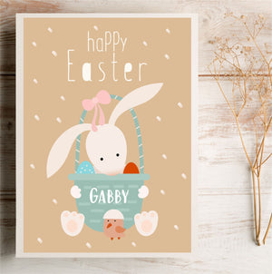 Happy Easter Bunny in a Basket Personalised Card | E7 PureEssenceGreetings