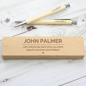 Personalised Classic Wooden Pen & Pencil Box Set Pure Essence Greetings