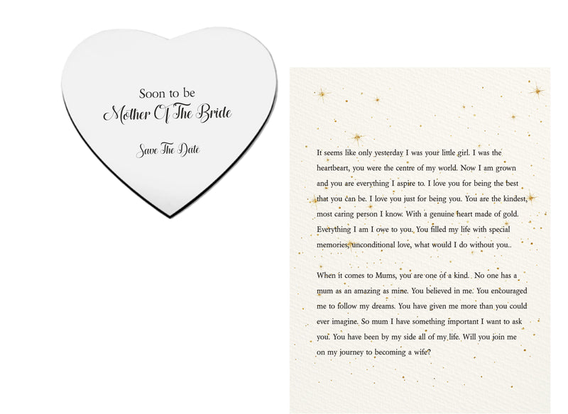 Save the Date Personalised Mother of the Bride to Be Poem Print & Heart Token PureEssenceGreetings