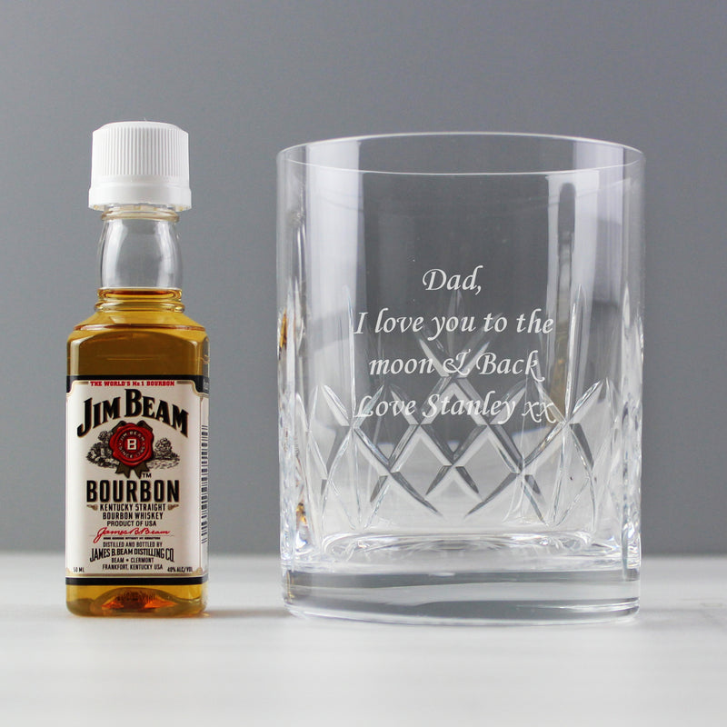 Personalised Cut Crystal Glass & Bourbon Whiskey Miniature Set Pure Essence Greetings 