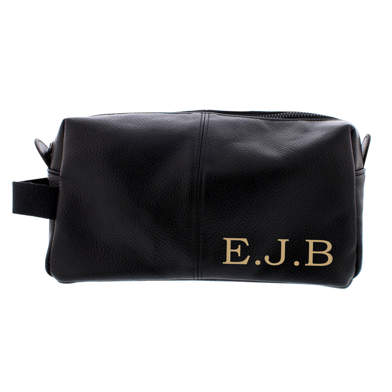 Personalised Luxury Initials Black leatherette Wash Bag - PureEssenceGreetings 