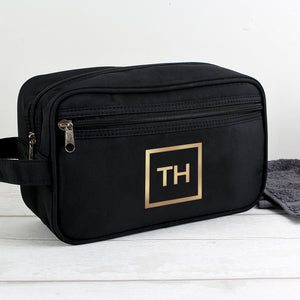 Personalised Gold Initials Black Wash Bag - PureEssenceGreetings 