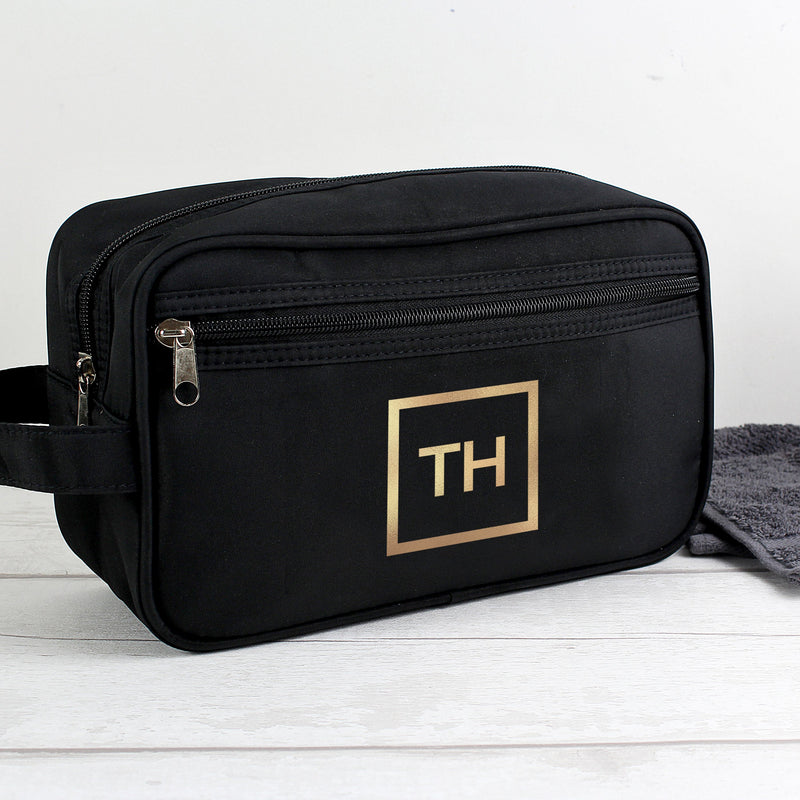 Personalised Gold Initials Black Wash Bag - PureEssenceGreetings