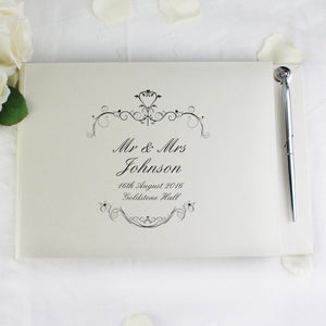 Personalised Ornate Swirl Hardback Guest Book & Pen - PureEssenceGreetings 