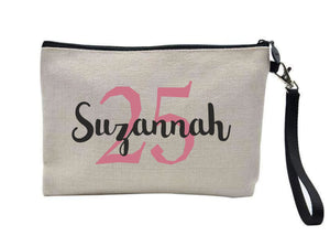 Personalised Birthday Linen Makeup Bag PureEssenceGreetings