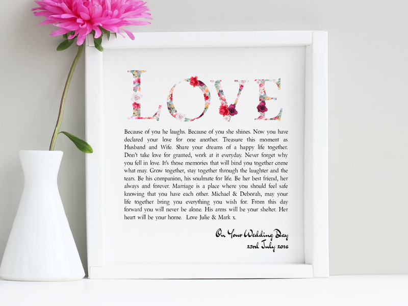 Personalised Wedding Day Framed Love Poem - PureEssenceGreetings