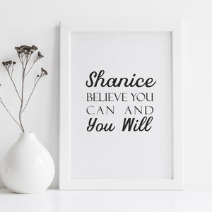 Believe You Can Personalised Quote Print | Motivational Wall Art | Framed | Unframed PureEssenceGreetings