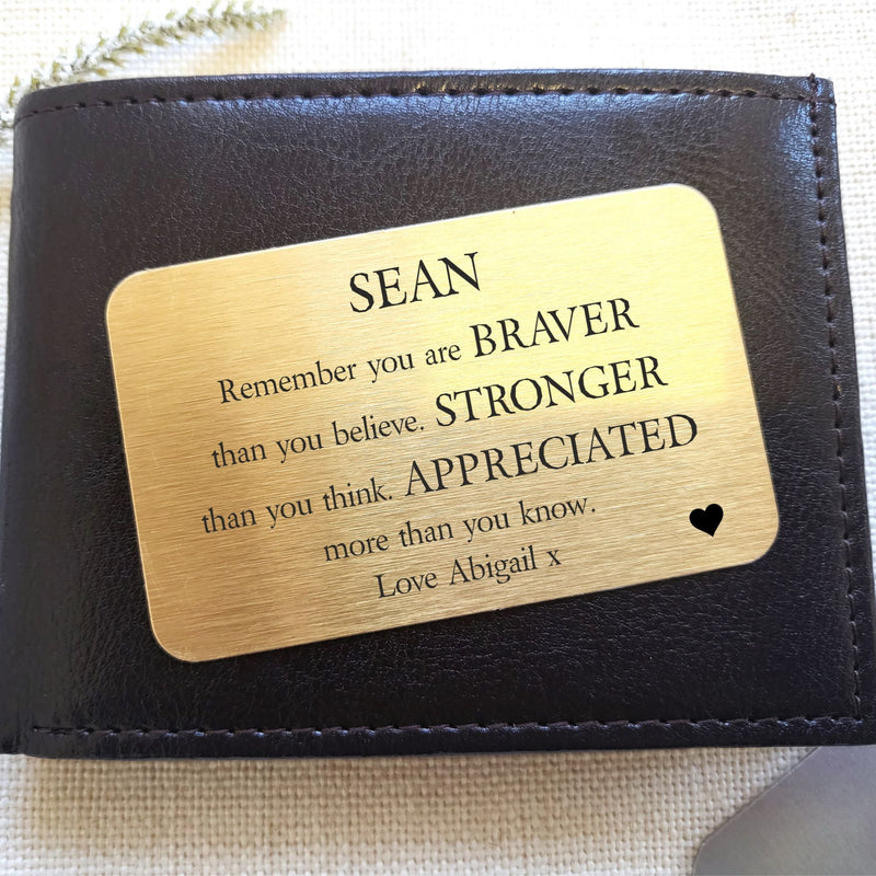 BRAVER STRONGER APPRECIATED Personalised Wallet Card PureEssenceGreetings