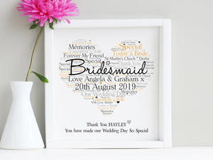 Bridesmaid Word Art Personalised Frame | Wedding Thank You Gift - PureEssenceGreetings