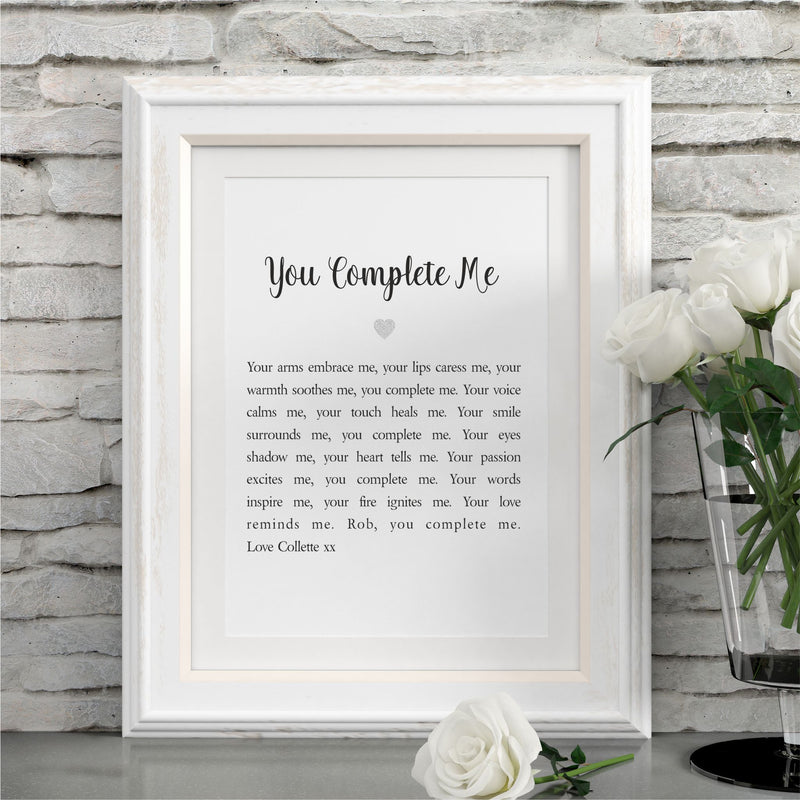 You Complete Me Personalised Mounted Love Poem Card PureEssenceGreetings