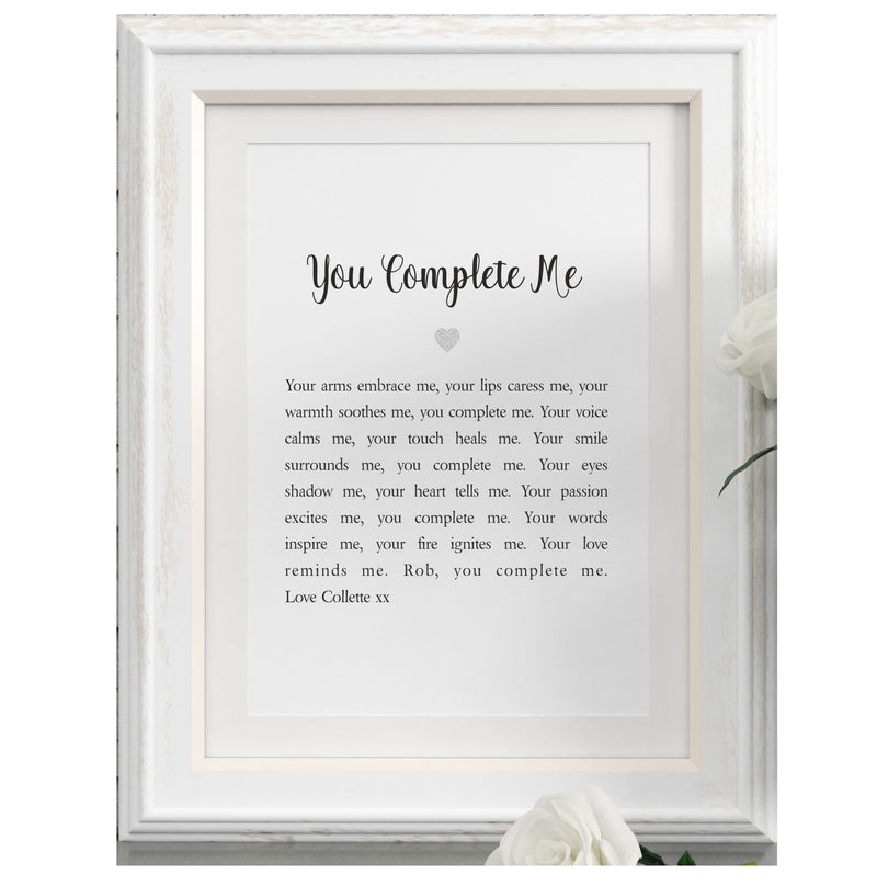 You Complete Me Personalised Mounted Love Poem Card PureEssenceGreetings