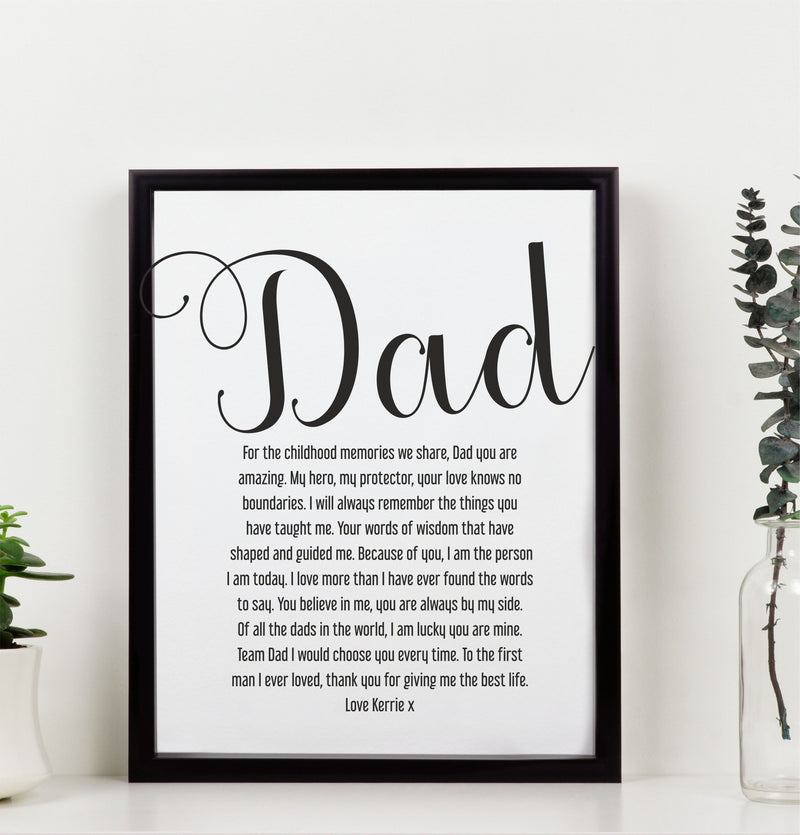 My First Hero Personalised Dad Framed Poem Print PureEssenceGreetings 