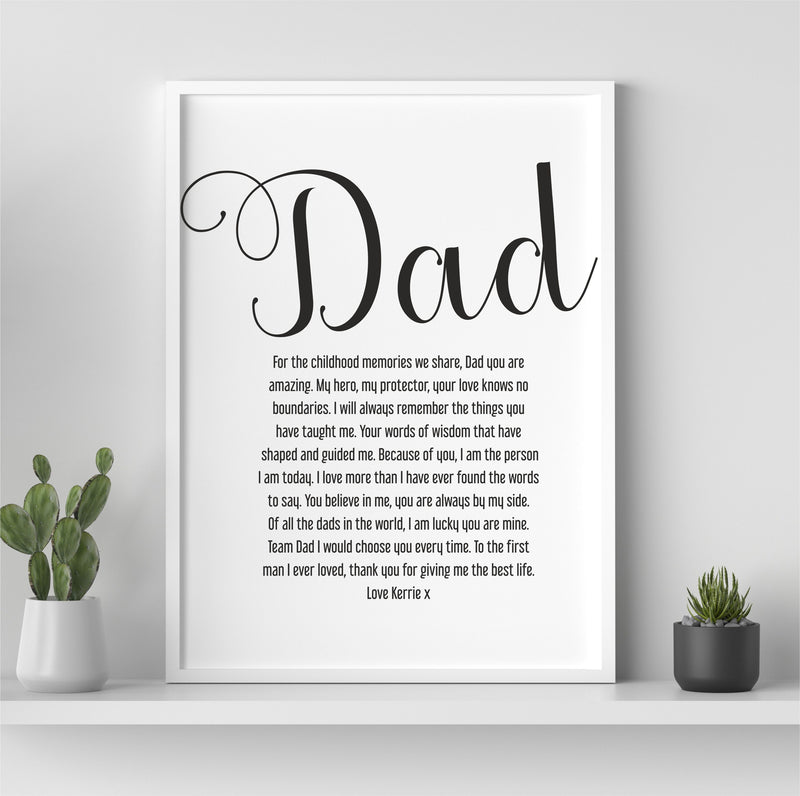 My First Hero Personalised Dad Framed Poem Print PureEssenceGreetings