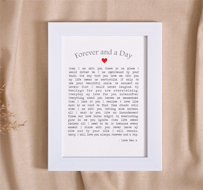 Forever and a Day Personalised Mounted Love Poem Card PureEssenceGreetings