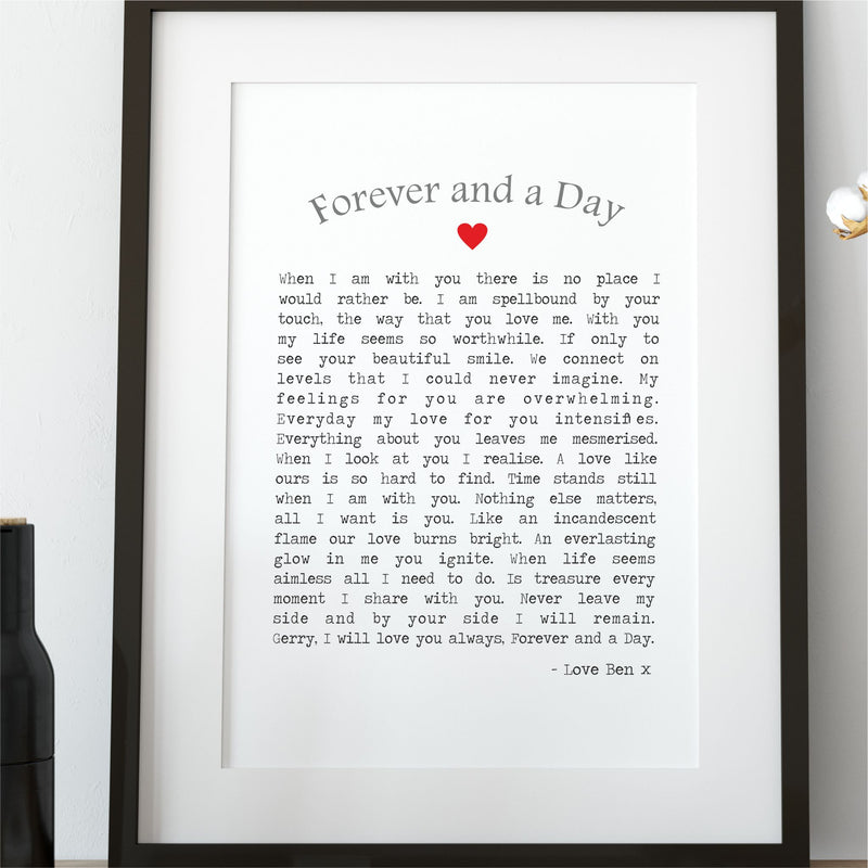 Forever and a Day Personalised Mounted Love Poem Card PureEssenceGreetings
