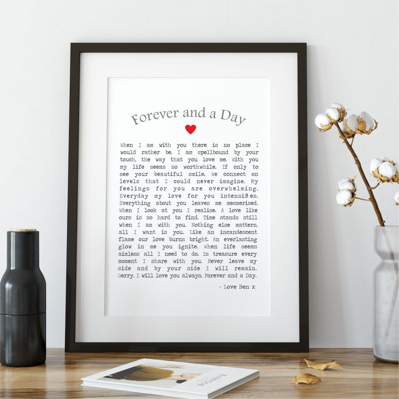 Forever and a Day Personalised Mounted Love Poem Card PureEssenceGreetings 