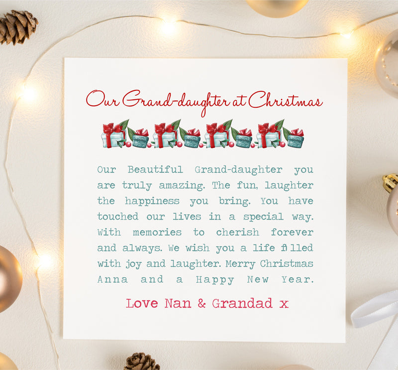 Grand Daughter Personalised Christmas Poem Card PureEssenceGreetings 
