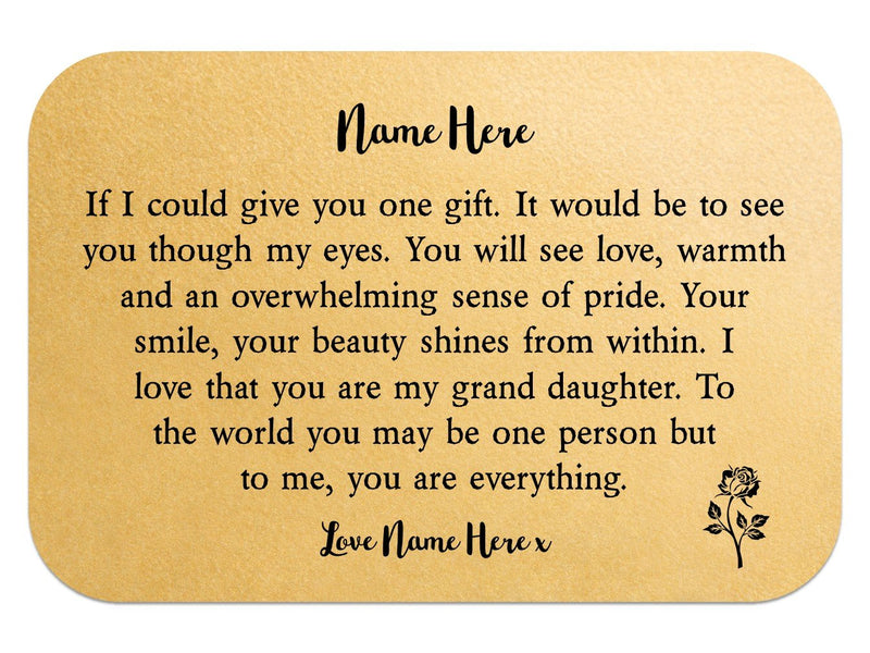 Personalised Grand Daughter Keepsake Wallet Card - PureEssenceGreetings 