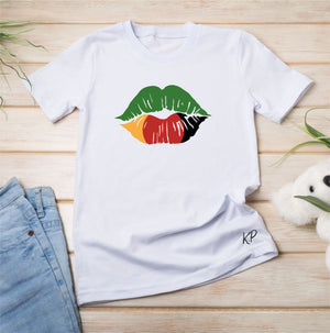 Custom Red Gold and Green Lips Woman's T-Shirt PureEssenceGreetings