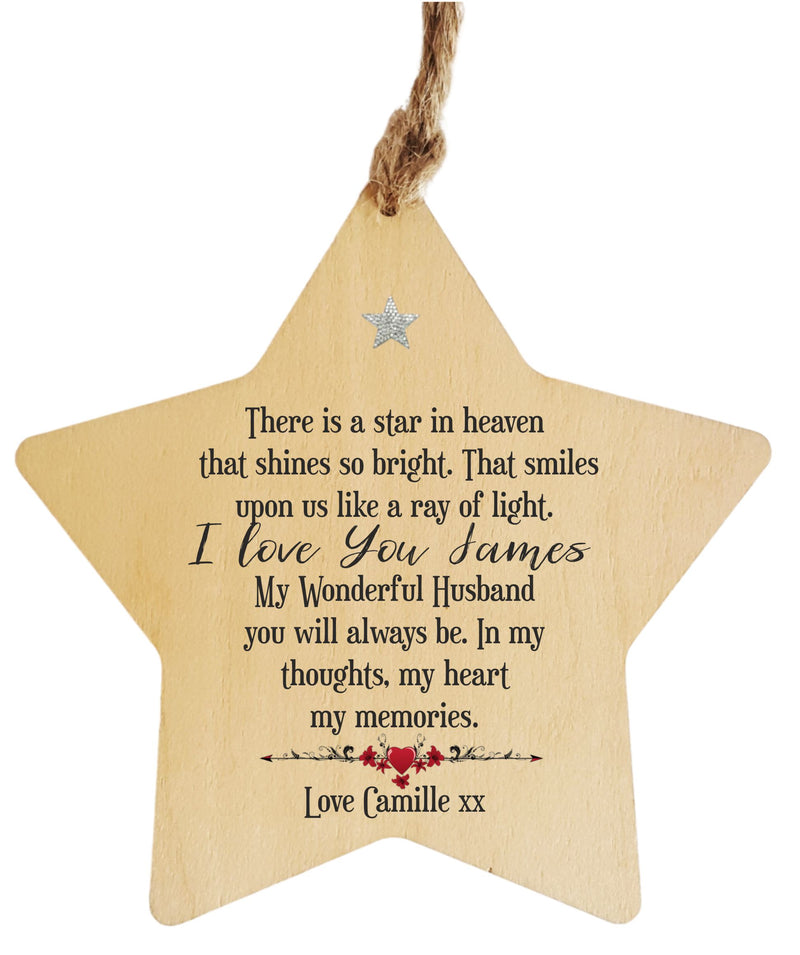 Husband Personalised Remembrance Hanging Star PureEssenceGreetings