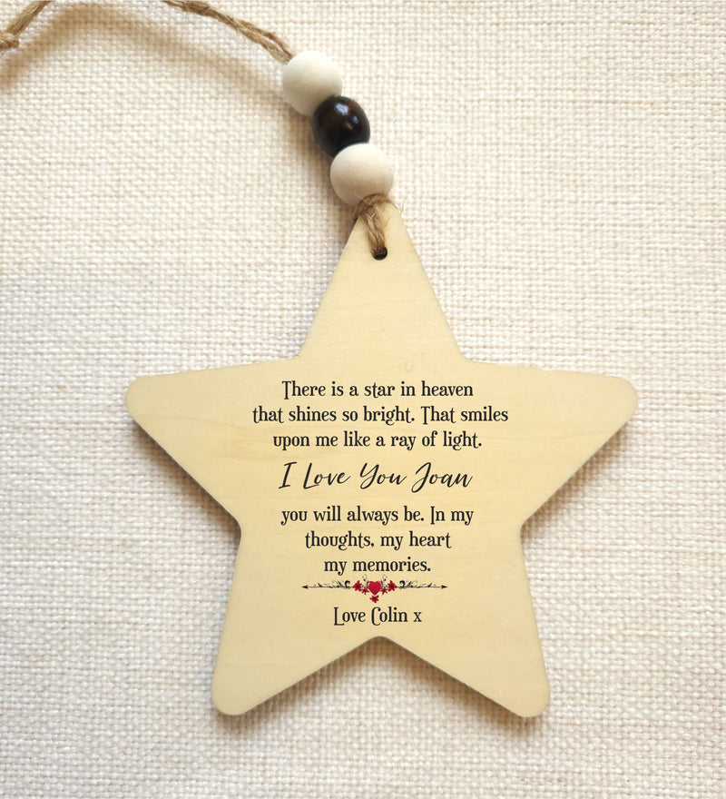 Wife Personalised Remembrance Hanging Star PureEssenceGreetings