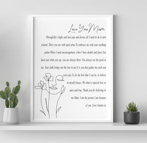 Mum Personalised Framed Poem | Always There. PureEssenceGreetings 