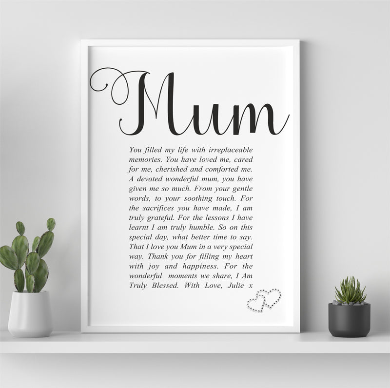 Mum to Cherish Framed Personalised Print PureEssenceGreetings