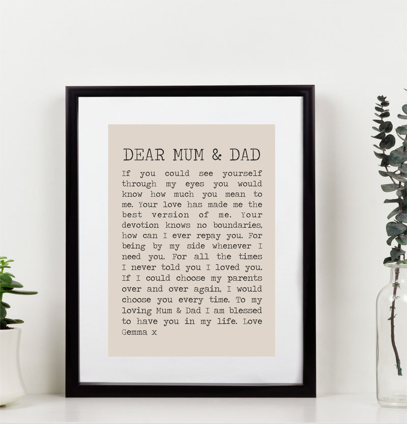 Mum & Dad Personalised Framed Poem | Blessed PureEssenceGreetings